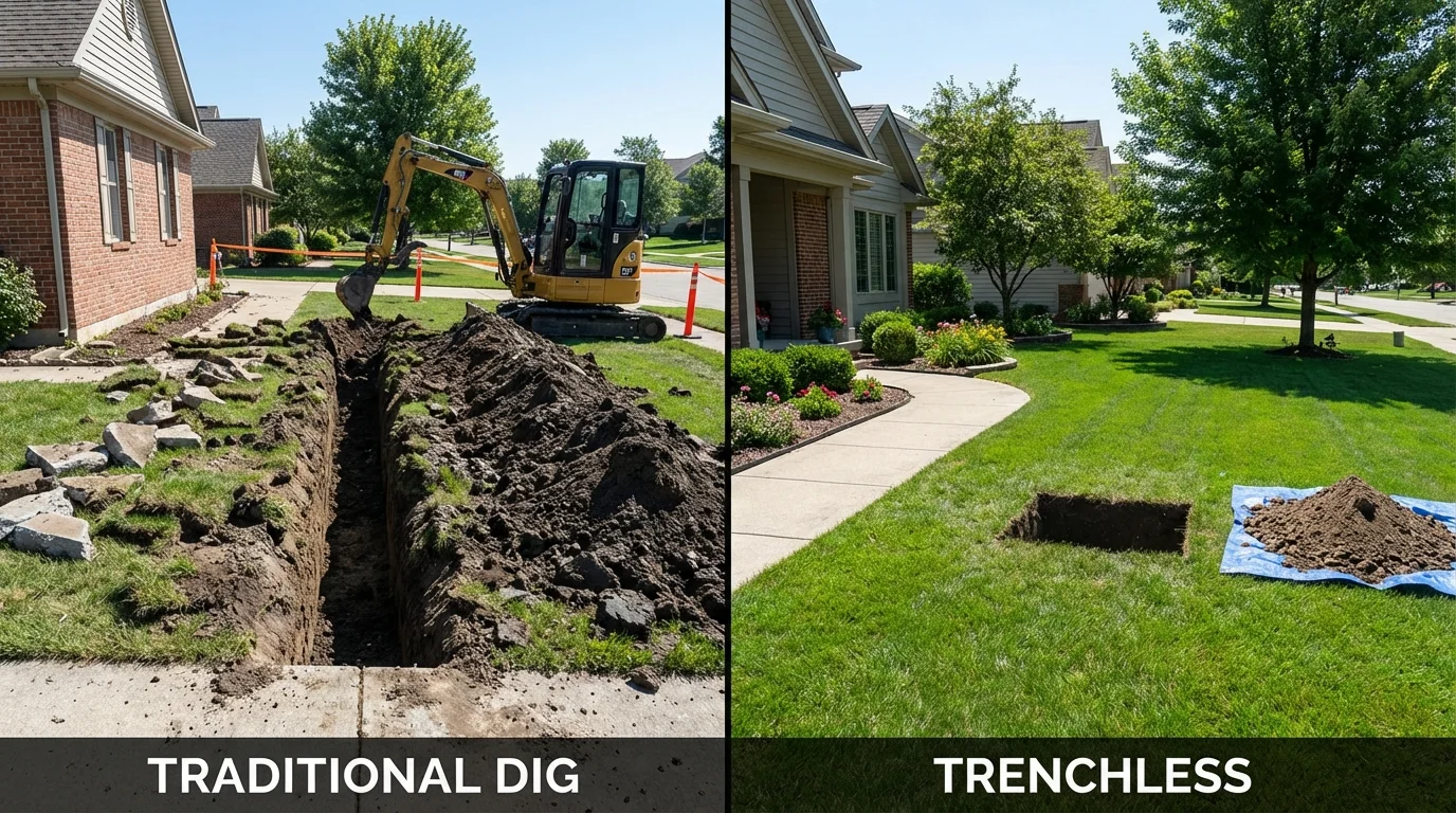 Trenchless sewer repair with minimal yard damage versus traditional excavation in Cadiz, KY